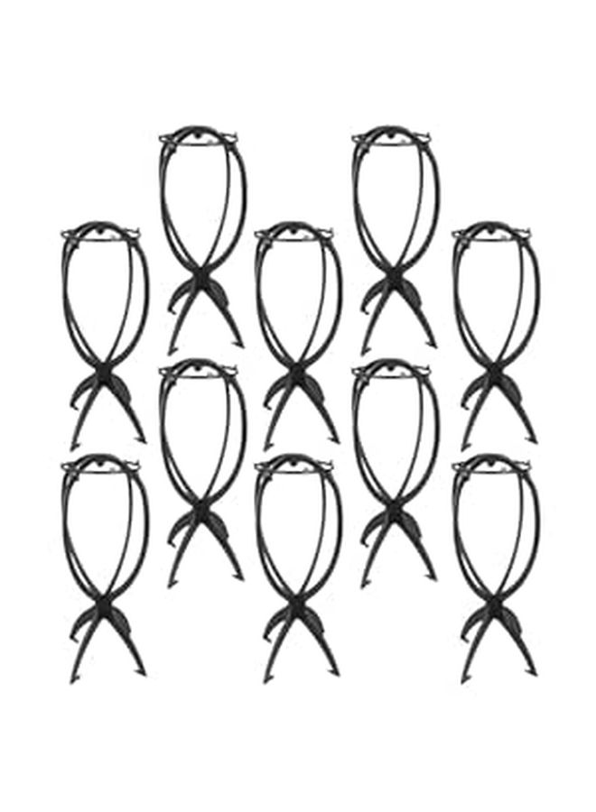 Black Wig Stand Set Of 10 With Ventilation Holder For Salon Stylists - Image 1