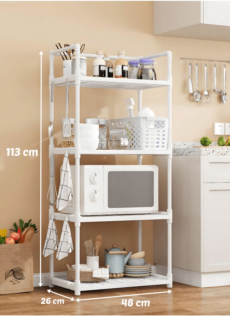 BestStore 4-Tier Storage Shelf Organizer for Kitchen Bathroom Shelves Garage Home Pantry Closet Office.White Multi Rack Stand Units with Hooks and Handle for Jar and Bottles  - Image 3