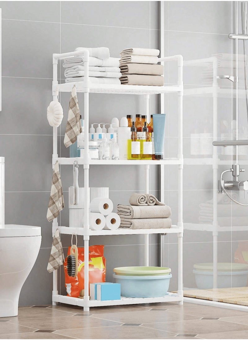 BestStore 4-Tier Storage Shelf Organizer for Kitchen Bathroom Shelves Garage Home Pantry Closet Office.White Multi Rack Stand Units with Hooks and Handle for Jar and Bottles  - Image 4
