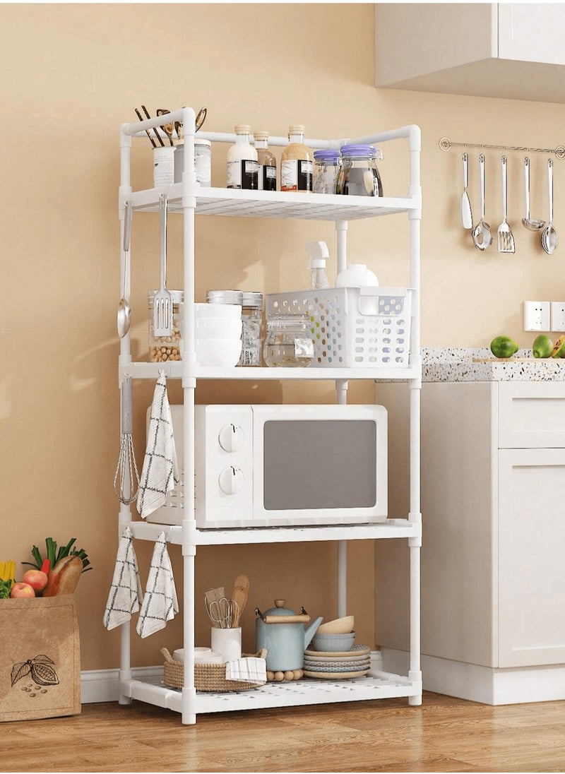 BestStore 4-Tier Storage Shelf Organizer for Kitchen Bathroom Shelves Garage Home Pantry Closet Office.White Multi Rack Stand Units with Hooks and Handle for Jar and Bottles  - Image 1