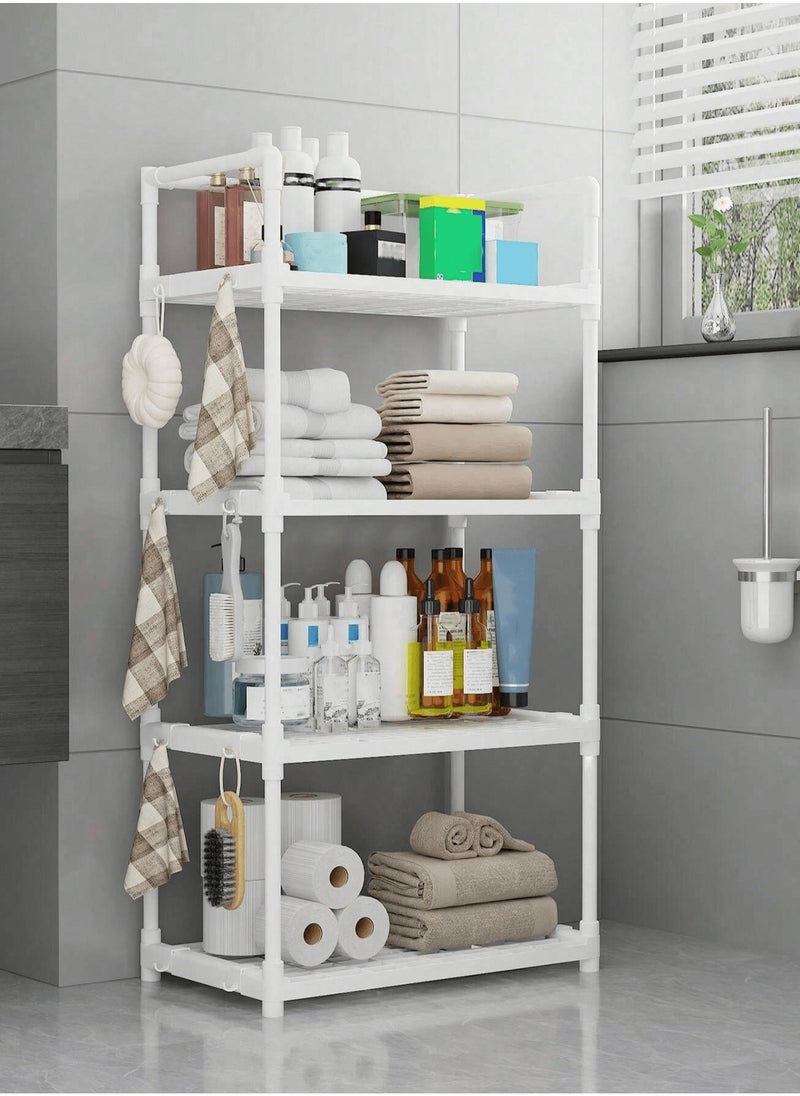 BestStore 4-Tier Storage Shelf Organizer for Kitchen Bathroom Shelves Garage Home Pantry Closet Office.White Multi Rack Stand Units with Hooks and Handle for Jar and Bottles  - Image 2