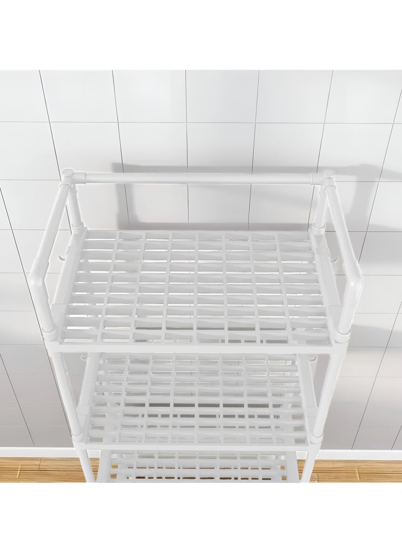 BestStore 4-Tier Storage Shelf Organizer for Kitchen Bathroom Shelves Garage Home Pantry Closet Office.White Multi Rack Stand Units with Hooks and Handle for Jar and Bottles  - Image 5