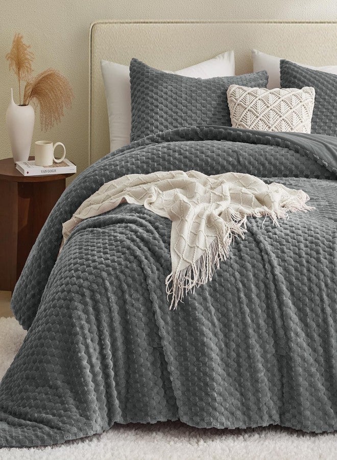 Petrichor Fluffy King Comforter Set - Ultra-Soft Gray Flannel Thick Comforter for King Bed, Luxury Warm Bedding Set for Winter & Fall, Cozy Fuzzy Bed Set 3 Pieces (1 Comforter & 2 Pillowcases) - Image 1