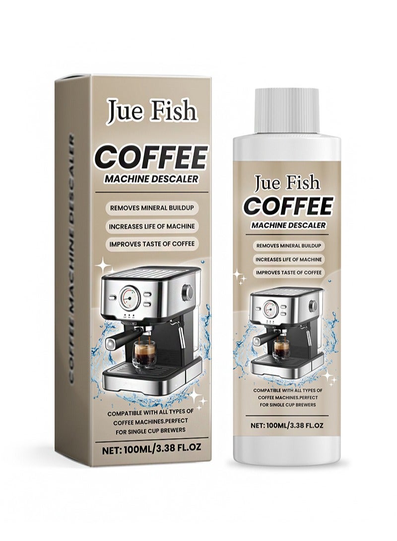JUE-FISH Coffee Machine Descaler，Coffee Machine Descaling Solution, Environmentally Friendly Universal Descaling Agent For Coffee And Espresso Machines，Powerful Formula Removes Tough Dirt And Grease (100ml) - Image 1