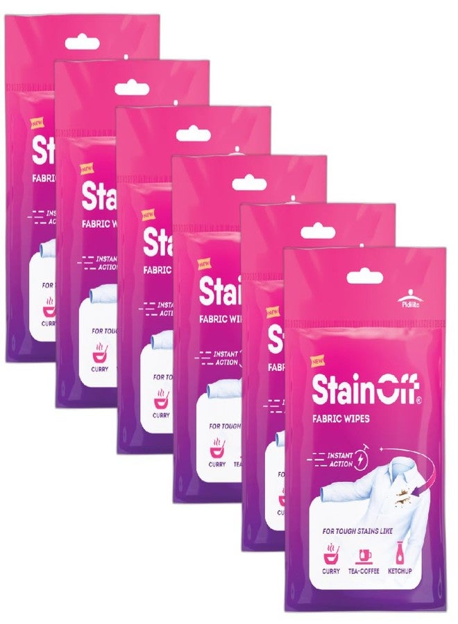 Pidilite StainOff Stain Remover Wipes For Tough Stains like Tea, Curry, Mud Stains, Helps Remove Stains from White and Coloured Clothes, Fabric (Pack of 6) - Image 1