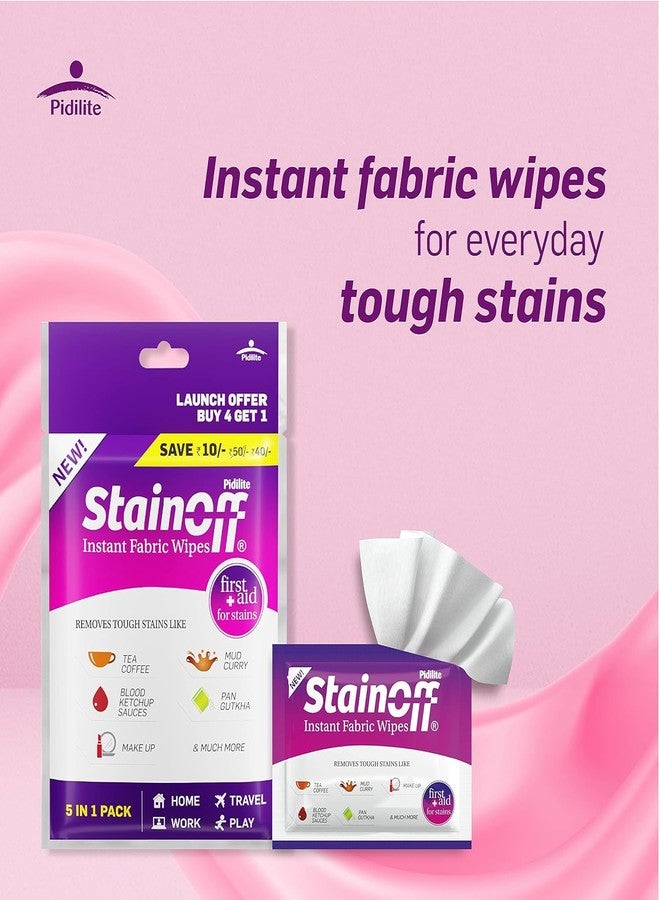 Pidilite StainOff Stain Remover Wipes For Tough Stains like Tea, Curry, Mud Stains, Helps Remove Stains from White and Coloured Clothes, Fabric (Pack of 6) - Image 3