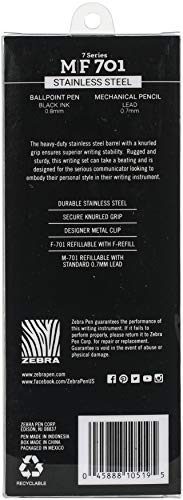 Zebra Pen M/F 701 Stainless Steel Mechanical Pencil and Ballpoint Pen Set, 0.7mm HB Lead and 0.8mm Black Ink, 2-Count Gift Set, (Case of 8 packs, 16 Count Total) - Image 3