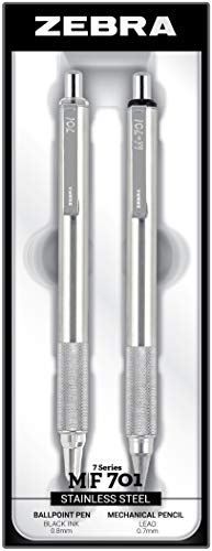 Zebra Pen M/F 701 Stainless Steel Mechanical Pencil and Ballpoint Pen Set, 0.7mm HB Lead and 0.8mm Black Ink, 2-Count Gift Set, (Case of 8 packs, 16 Count Total) - Image 2
