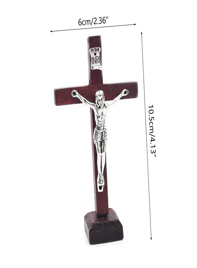 BIBABLYKE 10pcs Wooden Cross Ornament Tabletop Ornaments Standing Crucifix Cross Decoration Churches Wood Cross with Stand Crafts Wood - Image 2