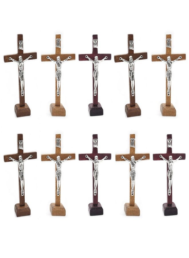 BIBABLYKE 10pcs Wooden Cross Ornament Tabletop Ornaments Standing Crucifix Cross Decoration Churches Wood Cross with Stand Crafts Wood - Image 1