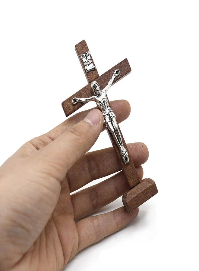 BIBABLYKE 10pcs Wooden Cross Ornament Tabletop Ornaments Standing Crucifix Cross Decoration Churches Wood Cross with Stand Crafts Wood - Image 3