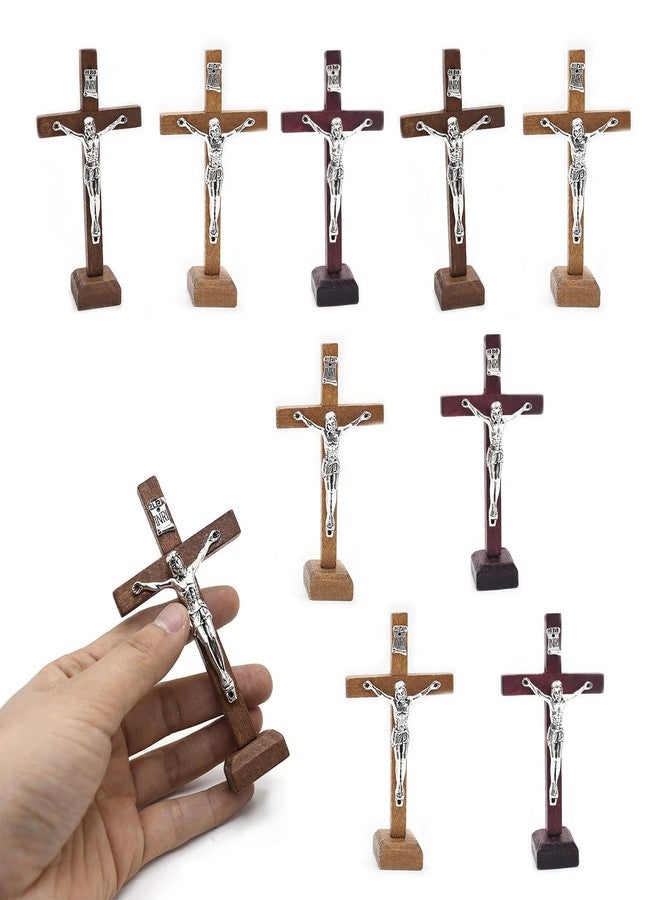 BIBABLYKE 10pcs Wooden Cross Ornament Tabletop Ornaments Standing Crucifix Cross Decoration Churches Wood Cross with Stand Crafts Wood - Image 5