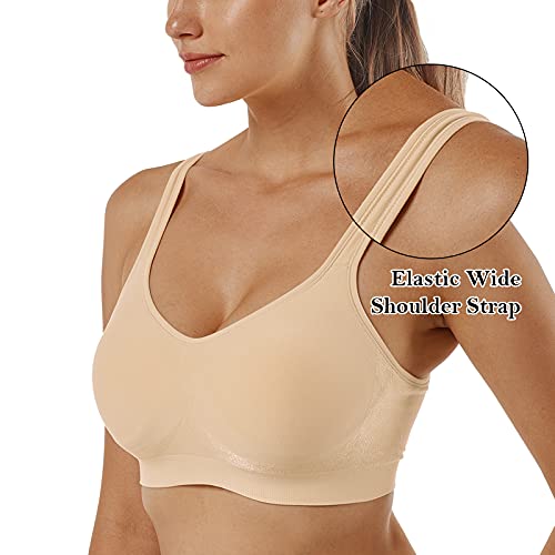 Vertvie Wireless Bras for Women Seamless Full Coverage Wirefree Sports Bra Plus Size Bralette for Sleeping Workout Everyday Wear(1 PC- Khaki,XL) - Image 3