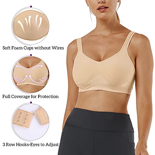 Vertvie Wireless Bras for Women Seamless Full Coverage Wirefree Sports Bra Plus Size Bralette for Sleeping Workout Everyday Wear(1 PC- Khaki,XL) - Image 5