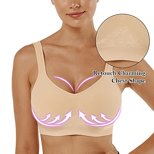 Vertvie Wireless Bras for Women Seamless Full Coverage Wirefree Sports Bra Plus Size Bralette for Sleeping Workout Everyday Wear(1 PC- Khaki,XL) - Image 4