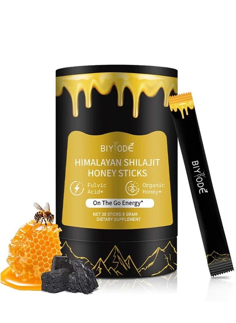 BIYODE Himalayan Shilajit Honey Sticks with Saffron – Organic Energy & Immune Support, Easy to Consume, 30 Sticks (8g Each) Dietary Supplement - Image 1