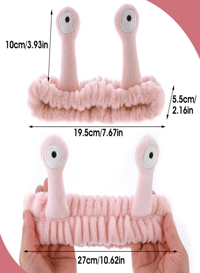 WLLHYF Spa Headband Facial Makeup Head Band Microfiber Soft Coral Fleece Head Wraps Snail Cartoon Cute Hair Accessories Elastic Skincare Hair Band for Women Girls Washing Face Beauty (Pink) - Image 3