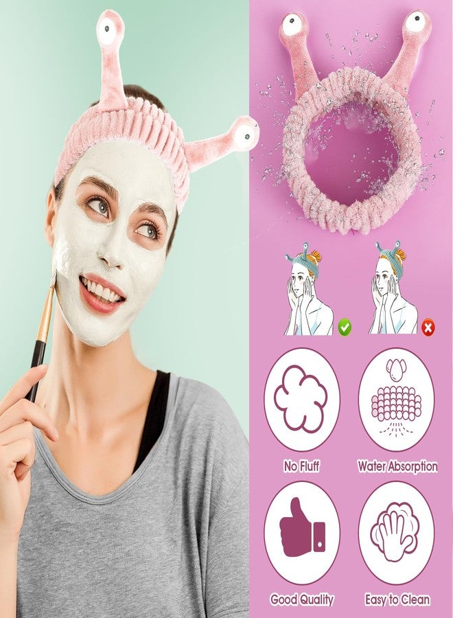 WLLHYF Spa Headband Facial Makeup Head Band Microfiber Soft Coral Fleece Head Wraps Snail Cartoon Cute Hair Accessories Elastic Skincare Hair Band for Women Girls Washing Face Beauty (Pink) - Image 5