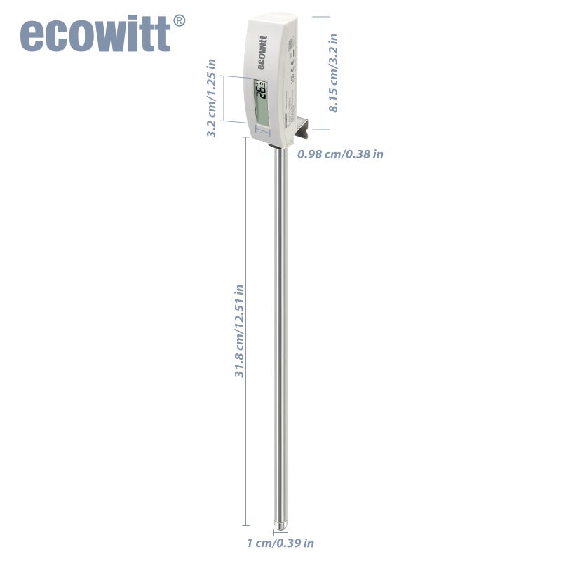 ECOWITT WN34BS Soil Temperature Sensor, Waterproof Soil Tester Digital with LCD Display, 11.8 inch Temperature Probe Sensor for Garden, Farm, Lawn, Indoor and Outdoor Use - Image 2