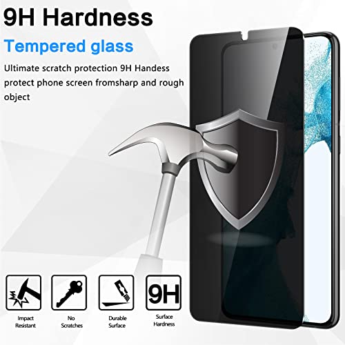 YWXTW [2 Pack] Designed for Samsung Galaxy S22 6.1” Privacy Screen Protector, [Support Fingerprint Unlock] Anti-Spy 9H Hardness Tempered Glass Film, Anti-Scratch Bubble Free with Easy Install Frame - Image 3