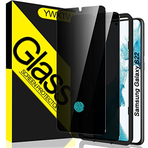 YWXTW [2 Pack] Designed for Samsung Galaxy S22 6.1” Privacy Screen Protector, [Support Fingerprint Unlock] Anti-Spy 9H Hardness Tempered Glass Film, Anti-Scratch Bubble Free with Easy Install Frame - Image 1