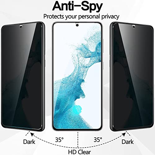 YWXTW [2 Pack] Designed for Samsung Galaxy S22 6.1” Privacy Screen Protector, [Support Fingerprint Unlock] Anti-Spy 9H Hardness Tempered Glass Film, Anti-Scratch Bubble Free with Easy Install Frame - Image 5