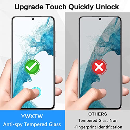 YWXTW [2 Pack] Designed for Samsung Galaxy S22 6.1” Privacy Screen Protector, [Support Fingerprint Unlock] Anti-Spy 9H Hardness Tempered Glass Film, Anti-Scratch Bubble Free with Easy Install Frame - Image 2