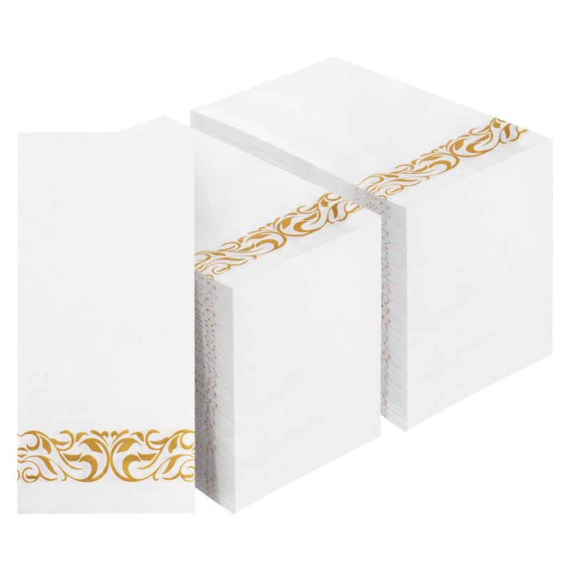 BESTVIP 200 Pack Disposable Paper Napkins  3-Ply Dinner Napkins with Gold Trim  Soft Bathroom Napkins for Guests  Absorbent Party Napkins Wedding Napkins for Dinners  Kitchen or Events - Image 1