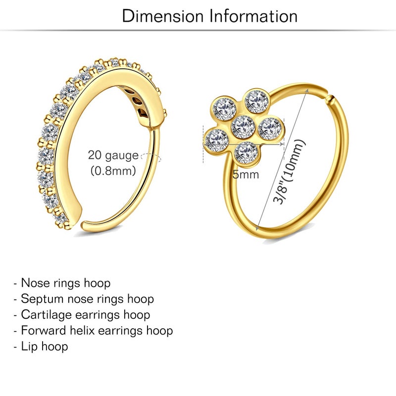 MODRSA Gold Nose Rings for Women Nose Piercings Studs 20g Nostril Rings Hoops Gold Surgical Steel Heart Nostril Studs Jewelry 20 gauge - Image 2