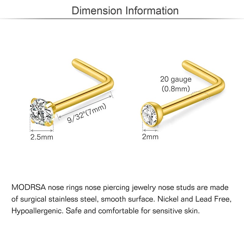 MODRSA Gold Nose Rings for Women Nose Piercings Studs 20g Nostril Rings Hoops Gold Surgical Steel Heart Nostril Studs Jewelry 20 gauge - Image 3