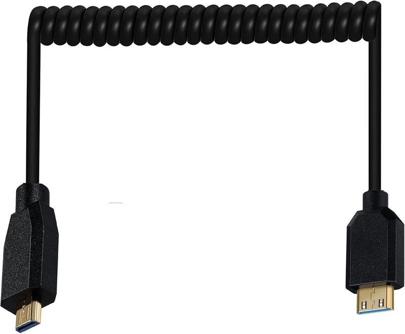 Disscool Ultra Thin HDMI Coiled High Speed Cable, Micro HDMI Male Type D to Mini HDMI Male Type C Connector Adapter Flexible Spring Extension Cables, 2.1V 8K@60Hz 4K@120Hz for Camera/Monitor(M to M) - Image 1