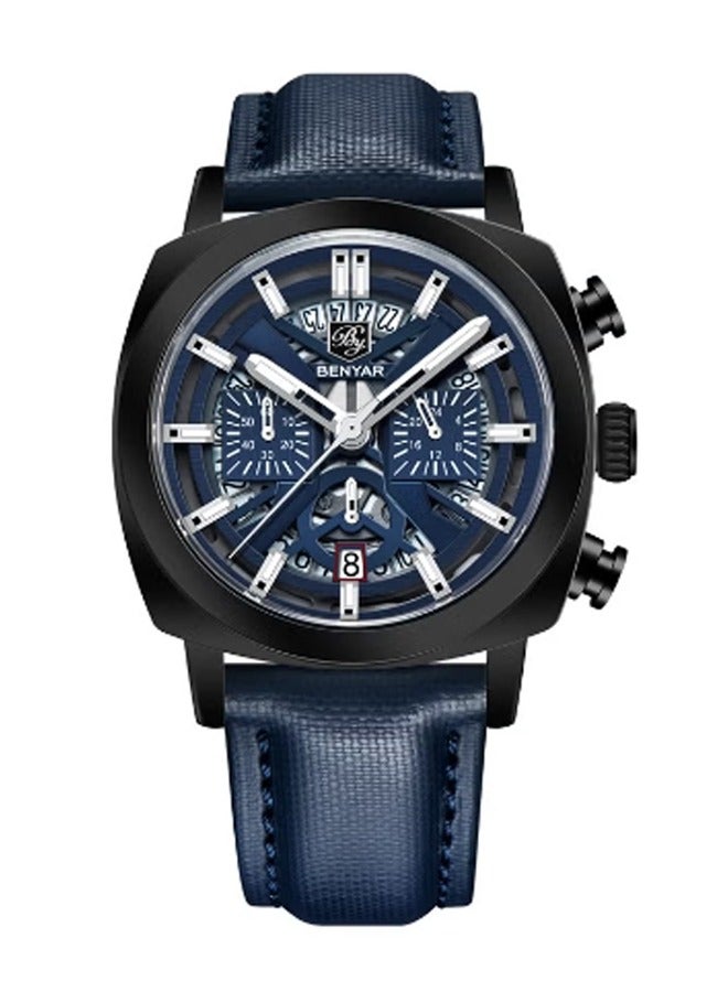 BENYAR Men's Quartz Movement Chronograph Multifunctional Sports Waterproof Watch Business Casual Watch Luminous Hands, BY-5205Black Blue - Image 1