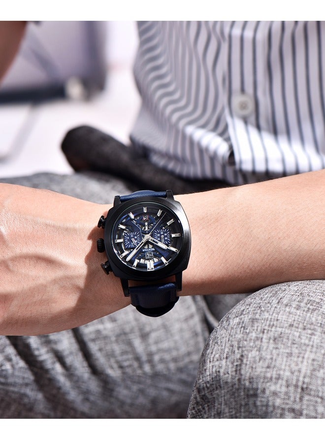 BENYAR Men's Quartz Movement Chronograph Multifunctional Sports Waterproof Watch Business Casual Watch Luminous Hands, BY-5205Black Blue - Image 2