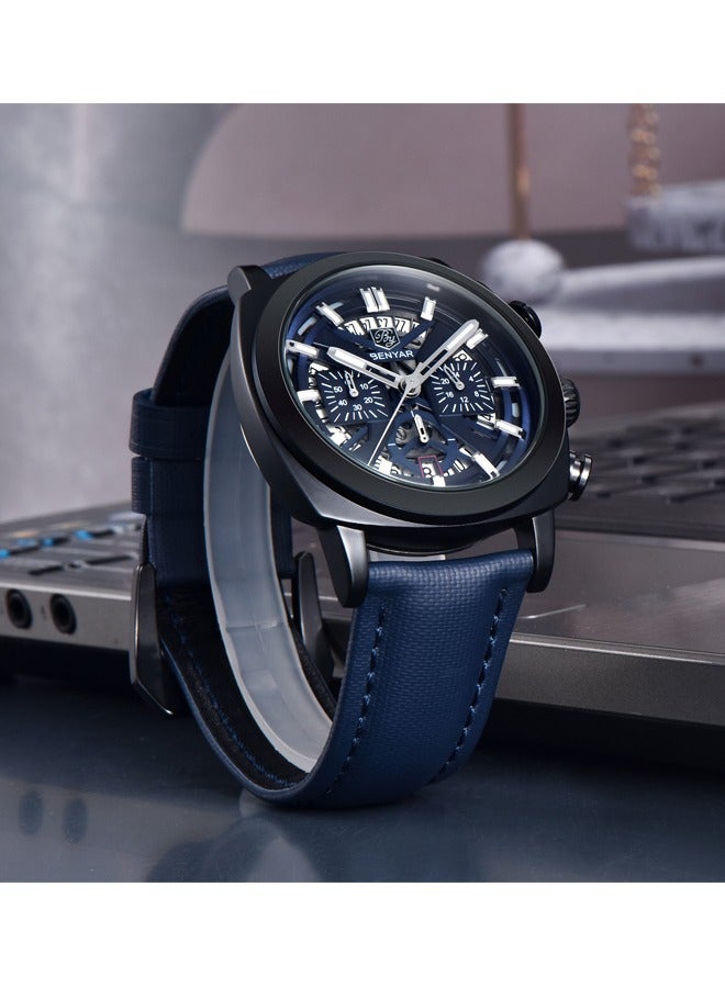 BENYAR Men's Quartz Movement Chronograph Multifunctional Sports Waterproof Watch Business Casual Watch Luminous Hands, BY-5205Black Blue - Image 5