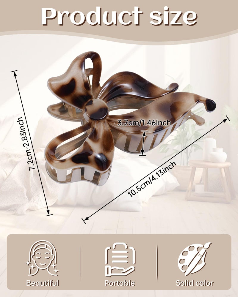 Mesovor 4 pack Cute Bow Claw Clip for Women, Nonslip Large Matte Strong Hold Bows Hair Clips for Thin and Thick Hair | Chic Hair Styling Accessories (Tortoise Polished) - Image 2