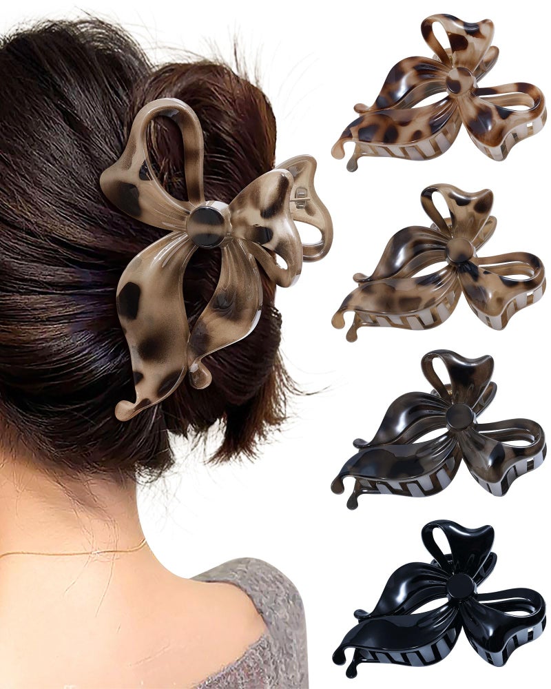 Mesovor 4 pack Cute Bow Claw Clip for Women, Nonslip Large Matte Strong Hold Bows Hair Clips for Thin and Thick Hair | Chic Hair Styling Accessories (Tortoise Polished) - Image 1
