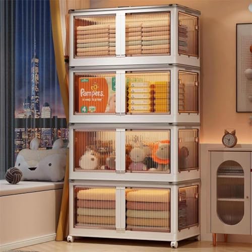 LUHI Multi-Purpose Organizer | Modular Storage Box for Clothes, Kitchen, Bedroom & Living Room | Stackable Rack, Space-Saving Wardrobe Cabinet (Off-White, 4-Layer) - Image 1