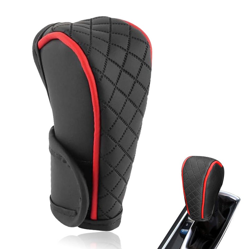 MOXRUQ Leather Car Gear Shift Knob Cover AntiSlip Breathable Shifter Stick Protector Universal for Most Cars SUVs Trucks Red - Image 3