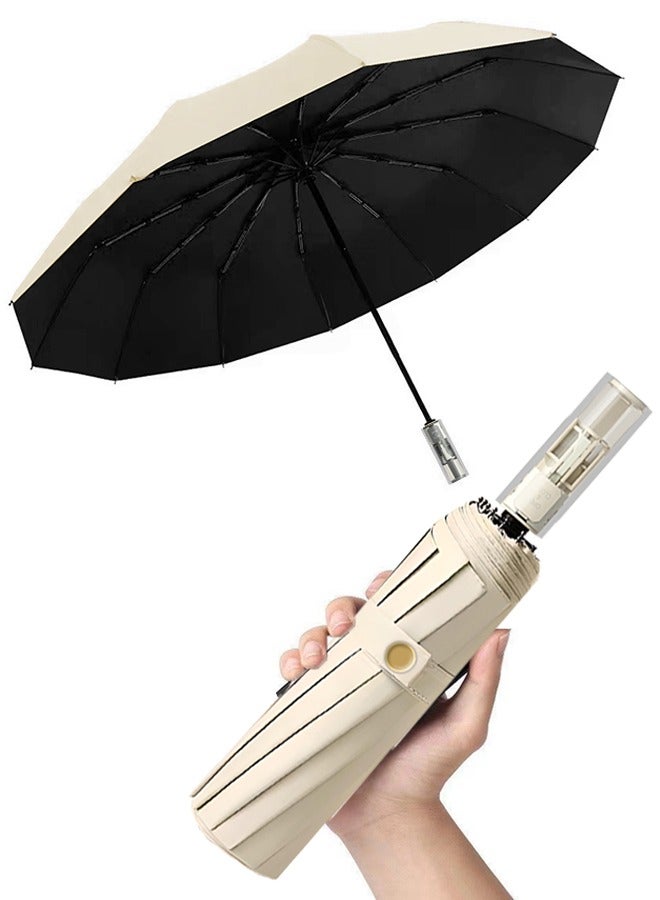 24-Rib Automatic Umbrella Lrge Windproof Parasol Easy Storage UV50+ Protection Outdoor Travel Accessory For Sun Protection, Rain Protection Dust Protection/2 People Sunny & Rainy Days  - Image 1