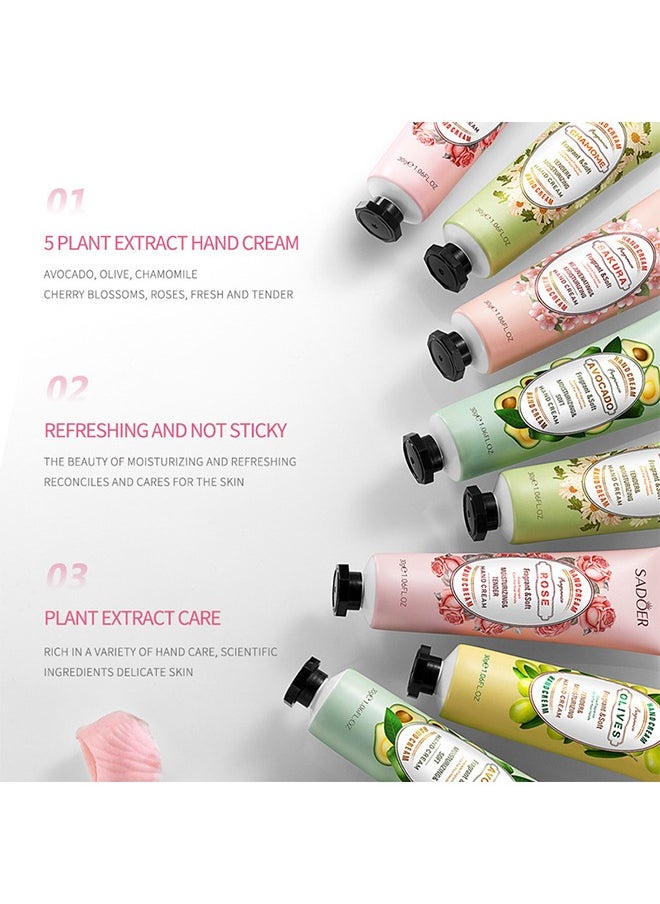SADOER Colorful Flower & Fruit Hand Cream Set, Hand Lotion Gift Set for Dry Cracked Hands, Travel Friendly Moisturizing Refreshing Hand Care Cream 5 Pack/Set  - Image 3