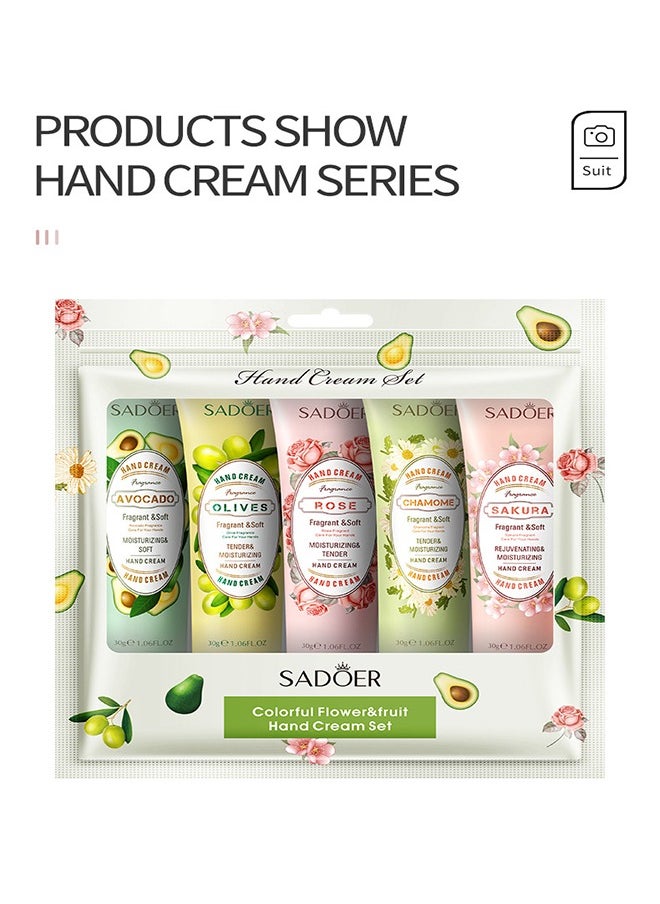 SADOER Colorful Flower & Fruit Hand Cream Set, Hand Lotion Gift Set for Dry Cracked Hands, Travel Friendly Moisturizing Refreshing Hand Care Cream 5 Pack/Set  - Image 2