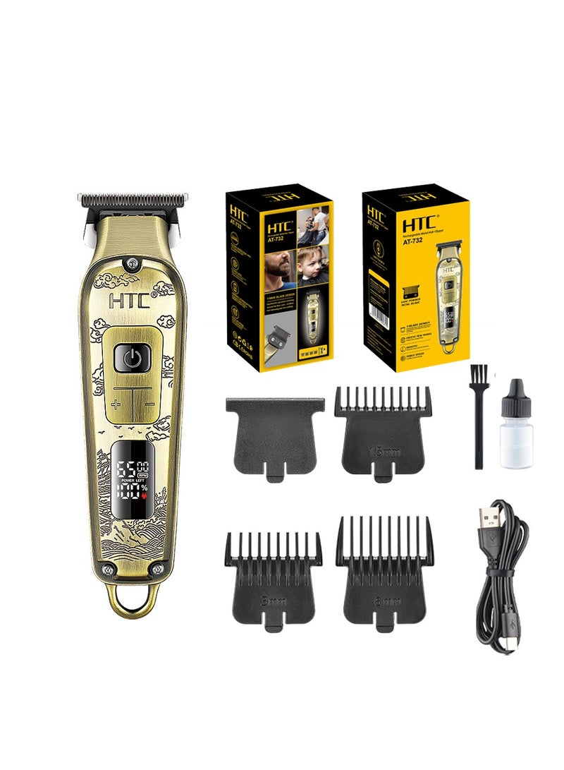 HTC AT-732 Fully Metal Aluminum Body Hair Clipper for Barber Use & Professional Use, Hair Trimmer with Powder Metallurgy Blade with LED Display - Image 1