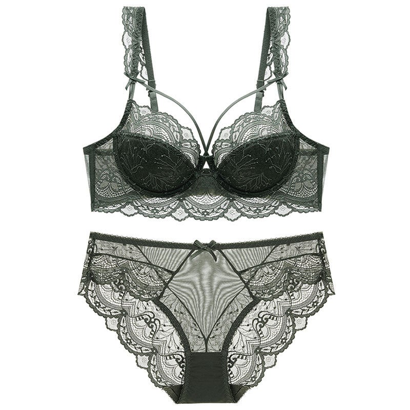 Foreign Trade Sexy Lingerie Lace Push-Up Plus Size Thin Bra Large Bust Minimizing Beautiful Bra Set for Women with Breast Pads - Image 1