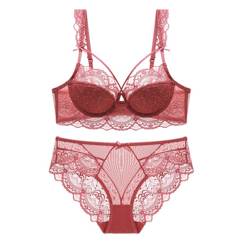 Foreign Trade Sexy Lingerie Lace Push-Up Plus Size Thin Bra Large Bust Minimizing Beautiful Bra Set for Women with Breast Pads - Image 2