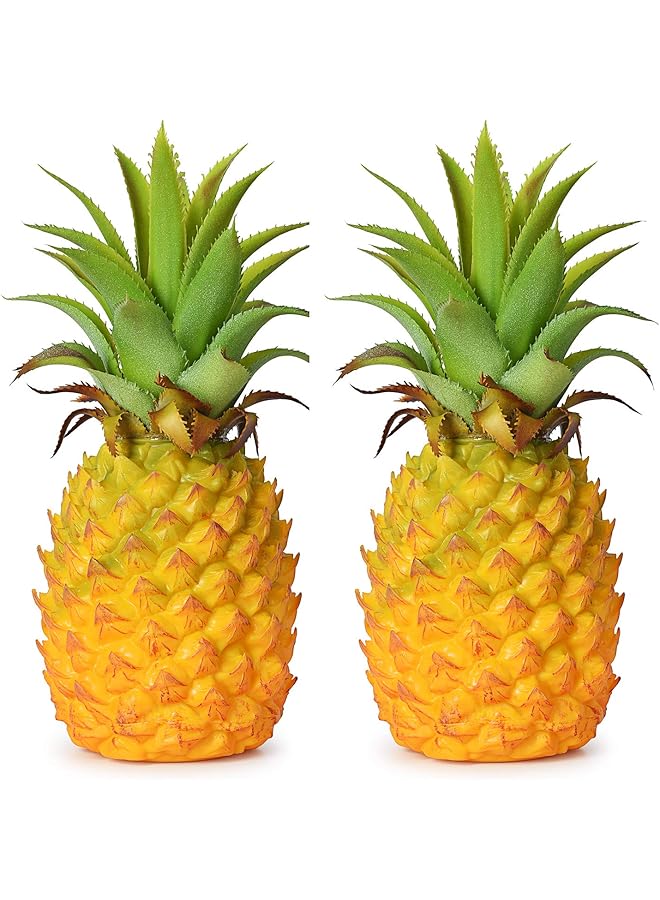 إيروريكس عبوة من قطعتين من الأناناس الاصطناعي، فاكهة اصطناعية واقعية، أناناس مزيف لتزيين طاولة وخزانة المنزل والحفلات، مقاس 8.2 بوصة، عبوة من قطعتين - Image 1