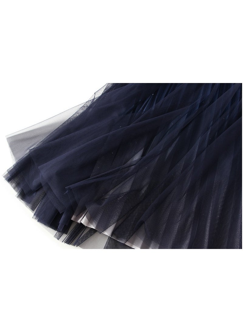 Loquat Women's Star Sky Gradual Yarn Skirt 100 Pleated Long Dress Blue  - Image 3