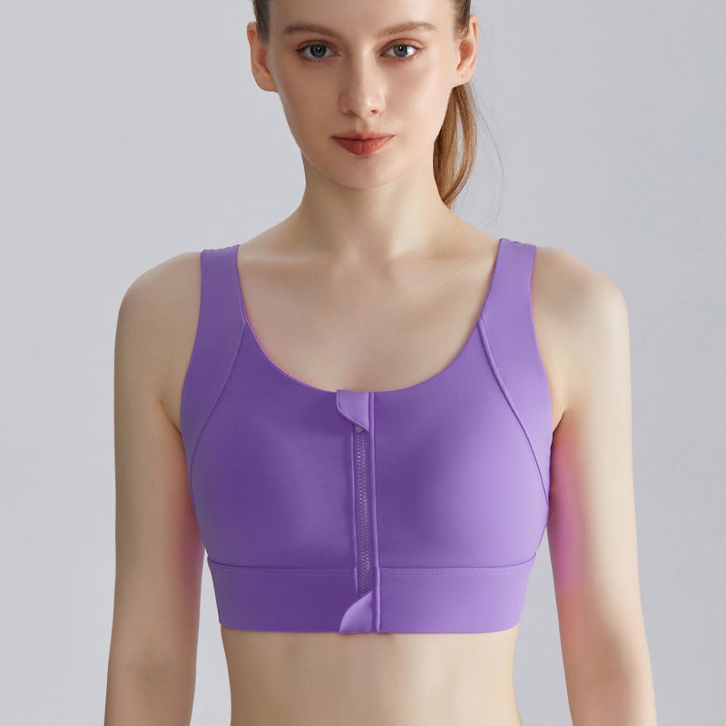 LAHN Front-Closure Sports Bra High-Impact Anti-Shock Deep V Racerback WX-399 calamus purple