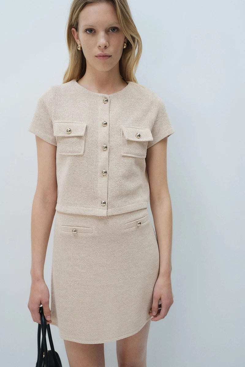 H&M Textured-Knit Mini Skirt