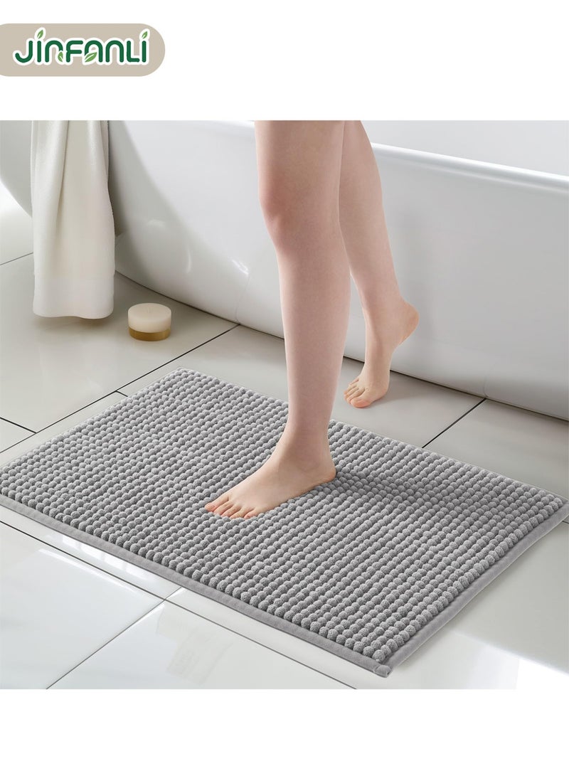 JINFANLI Light Grey Chenille Bathroom Rugs 40x60 cm- Non Slip, Absorbent, Quick Dry, Washable Shower Mat Outside Shower, Thin Bath Mats for Washroom Floor, Woven Bathmat Fit Under Door - Image 2