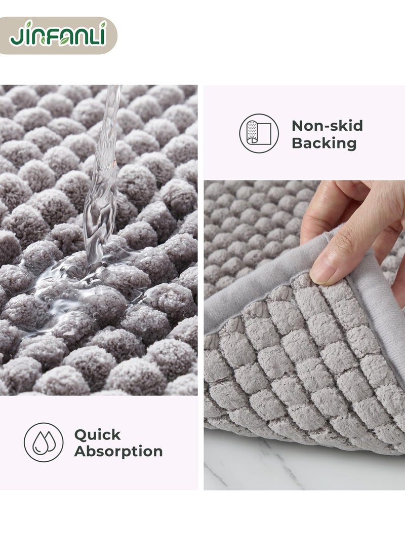 JINFANLI Light Grey Chenille Bathroom Rugs 40x60 cm- Non Slip, Absorbent, Quick Dry, Washable Shower Mat Outside Shower, Thin Bath Mats for Washroom Floor, Woven Bathmat Fit Under Door - Image 5